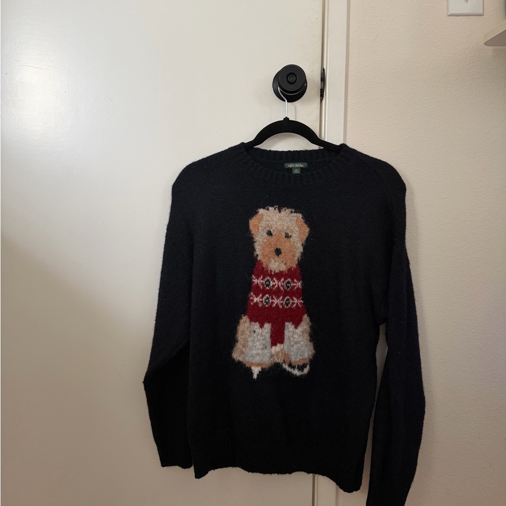 Chaps Black Sweater with Dog Design